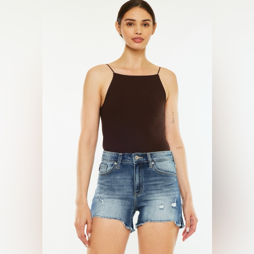 Kancan High Waist Raw Hem Denim Shorts